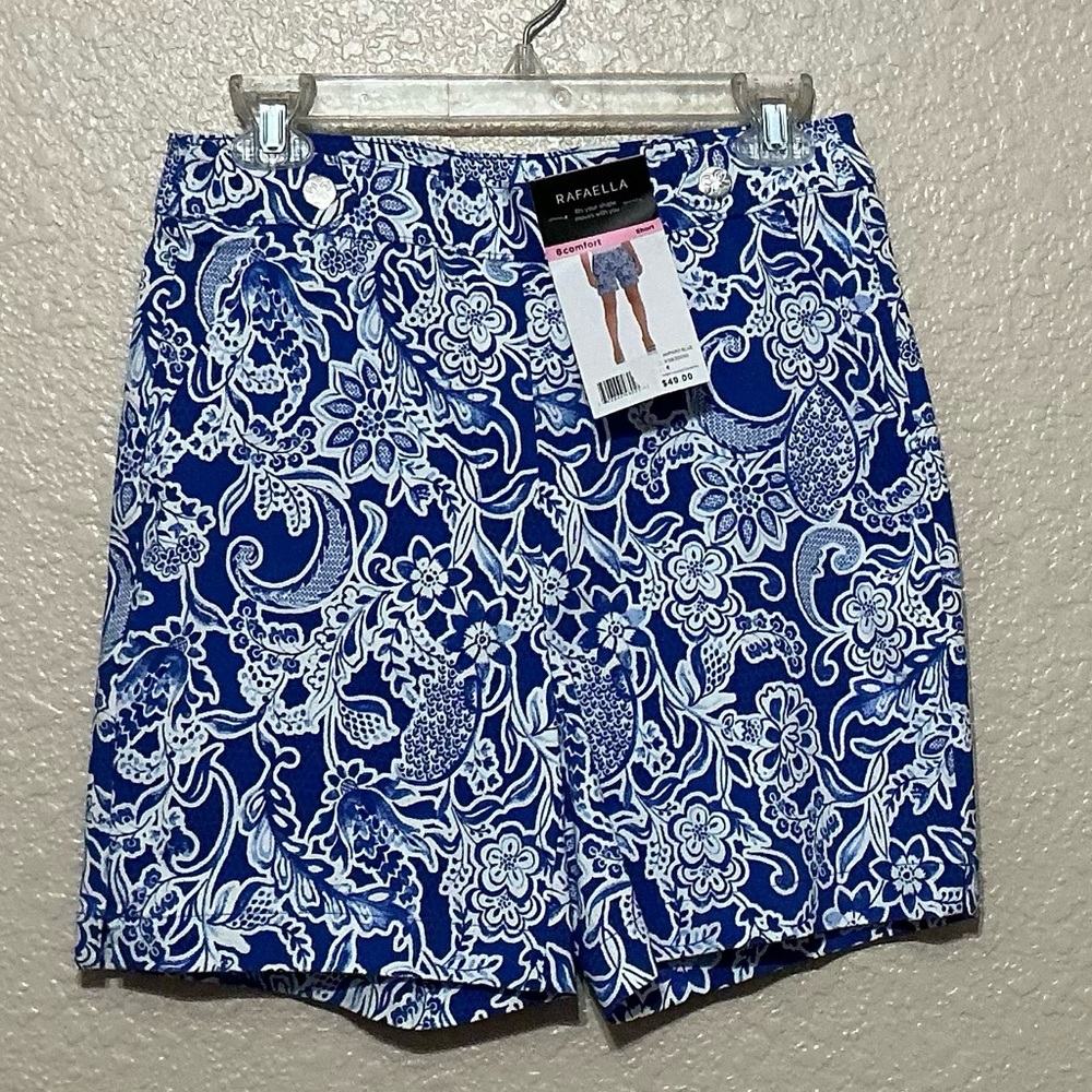 Rafaella Royal Blue & White Floral Paisley Shorts